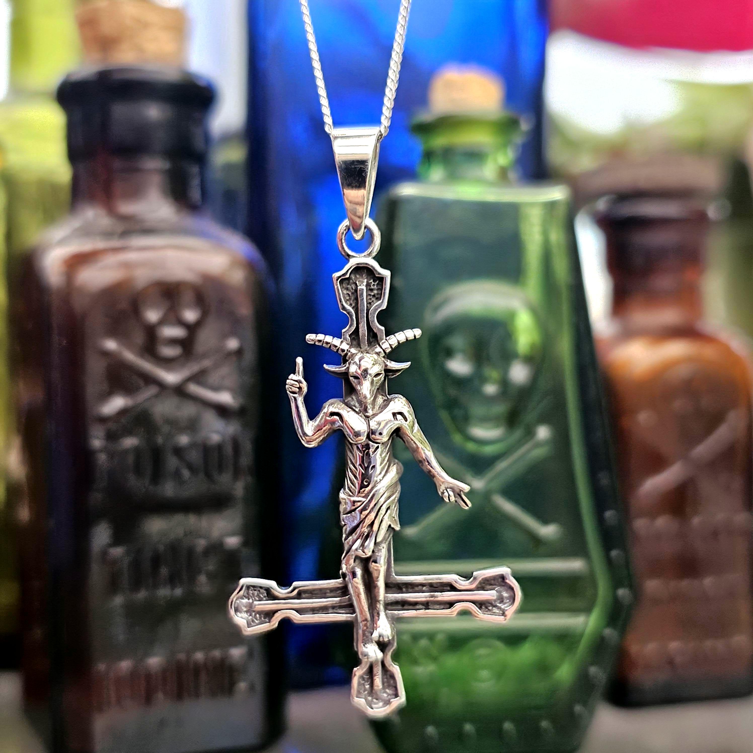 Collana Con Ciondolo A Croce Baphomet Invertita, Capra Di Mendes, Amuleto Occulto Esoterico, Gioielli Satanisti Del Diavolo - Italia - Foto 6