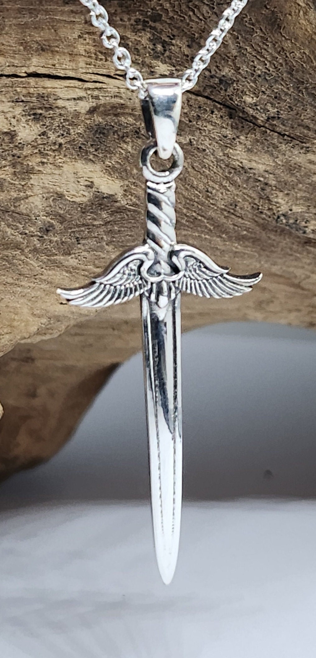 Winged Sword Pendant Necklace Archangel St Michael's Broad Winged Sword Pendant Necklace Archangel St Michael's Broad