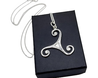 Celtic Triskelion Necklace Sterling Silver Triple Spiral Irish Pagan Symbol Pendant Spiritual Heritage Gift Timeless
