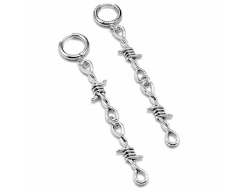 Barbed Wire Earrings Gothic Punk Clicker Hoops Stainless Steel & Boxed