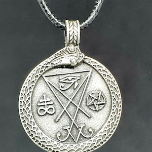 Ouroboros Sigil of Satan Pendant Necklace Lucifer Pendant Eye Horus Pentagram Bringing The Light of Truth To All Who Seek It Occult