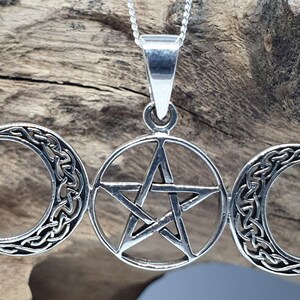 Triple Moon Pentacle Pendant 18 Chain 925 Sterling Silver Wicca Pagan Witchcraft Spirituality Boxed Sbl18 image 5
