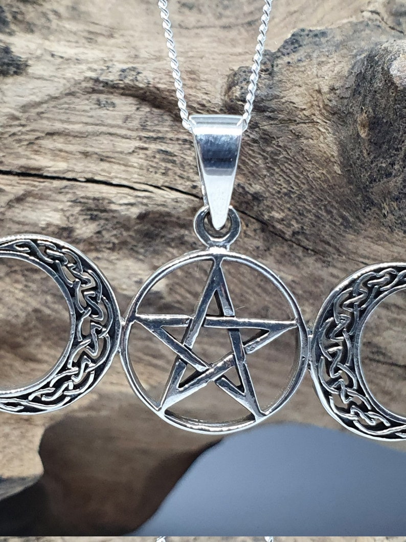 Triple Moon Pentacle Pendant 18 Chain 925 Sterling Silver Wicca Pagan Witchcraft Spirituality Boxed Sbl18 image 5
