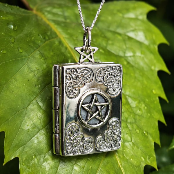 Book Shadows Locket Pentagram Necklace Sterling Silver Grimoire Amulet Spiritual Gift Wisdom