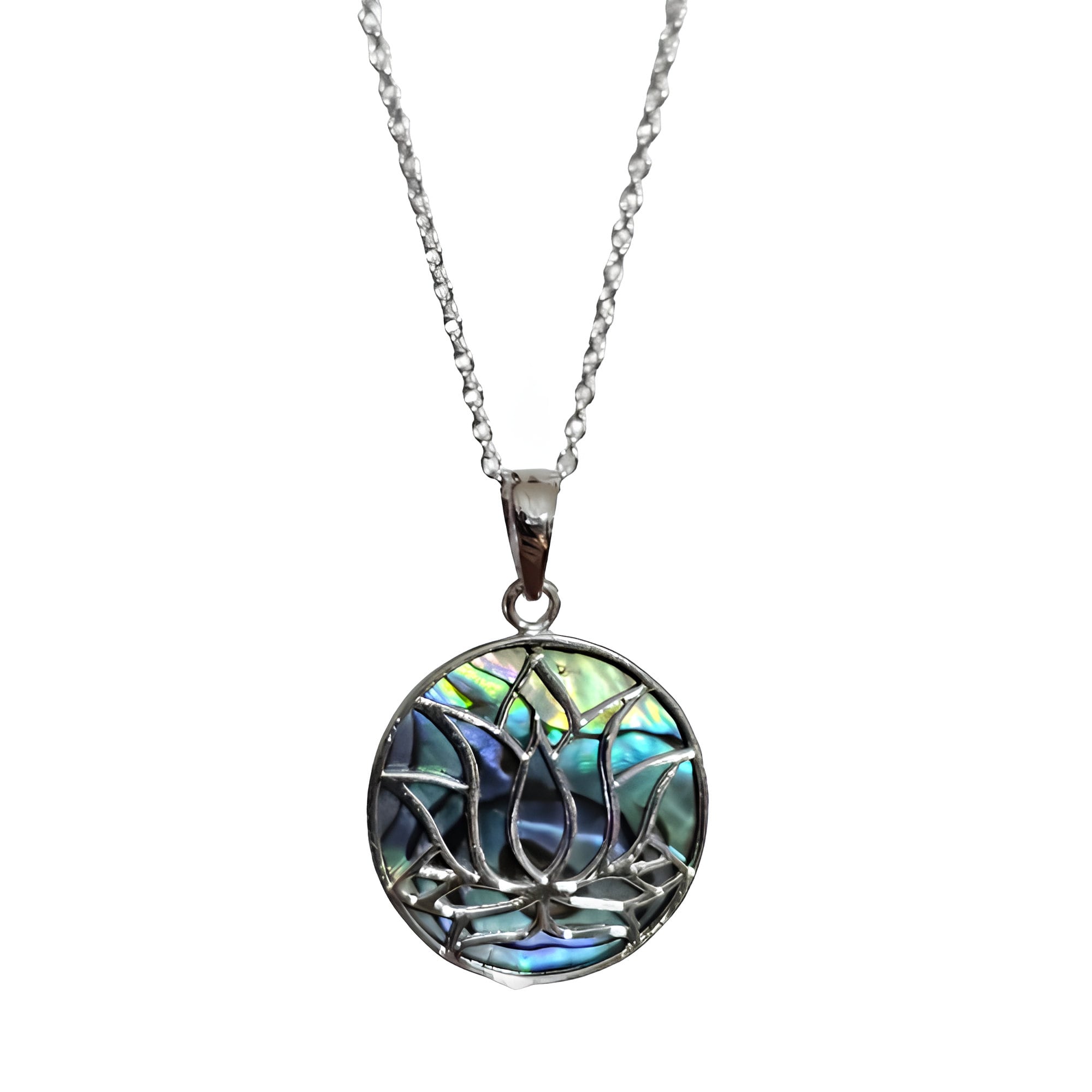 Collana con ciondolo in abalone di loto, conchiglia di Paua, argento sterling 925, gioielli sacri per yoga e loto, in scatola - Italia
