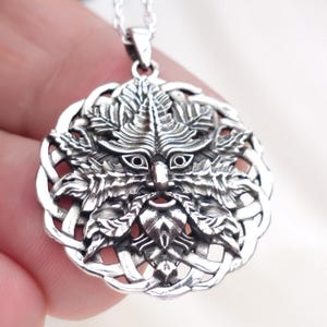 Greenman Pendant Necklace Man Of The Woods Herne 925 Sterling Silver Stunning Ornate 20&quot; Oval Chain Amulet Talisman Jewellery & Box (b7b10)