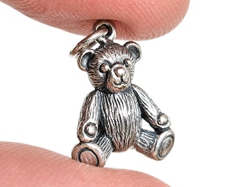 Teddy Bear Charm Sterling Silver 3D Mini Bear Pendant Realistic Keepsake Jewelry & Boxed