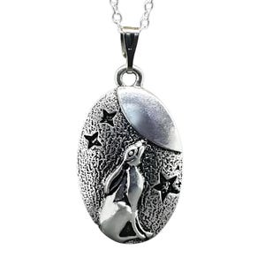 Lunar Hare Moon Gazing Pendant Necklace Chain Celtic Rebirth Ostara Spring Celestial Hare Pagan Wiccan Witchy Jewellery Celtic Hare & Boxed