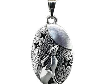 Moon Gazing Hare Pendant Silver Plated Necklace Celtic Pagan Wiccan Jewellery Gift Boxed Chain