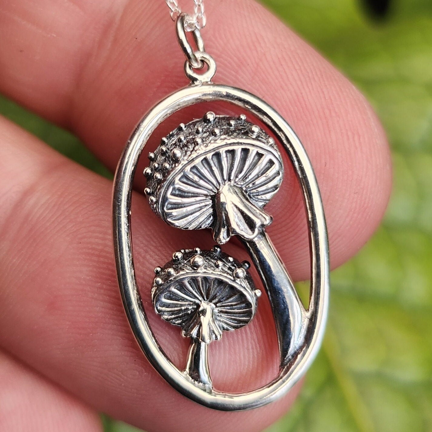 Silver Plated 3D Mushroom Pendant Necklace – 1 Inch Toadstool Charm On 18" Zinc Alloy Chain, Magic Shroom Jewelry - View #2