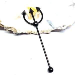 Black Trident Scaffold Piercing Fork Earring Industrial 14g (1.6mm) 316L Steel Statement Body Jewellery image 1