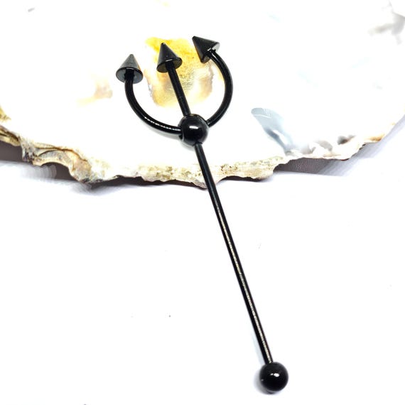Black Trident Scaffold Piercing Fork Earring Industrial 14g (1.6mm) 316L Steel Statement Body Jewellery