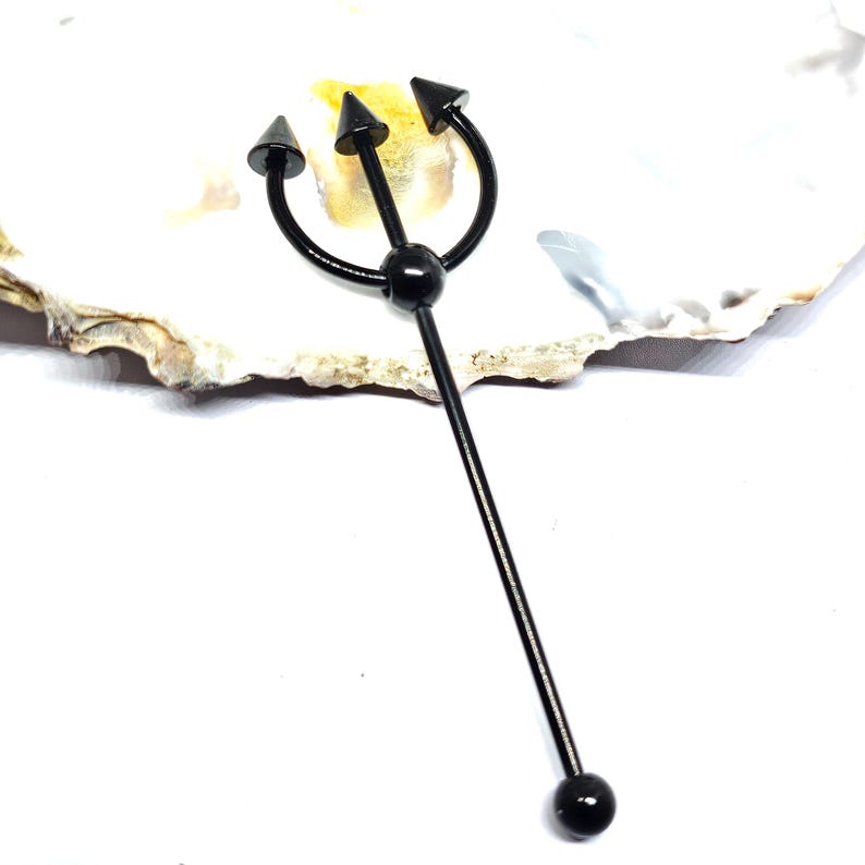 Black Trident Scaffold Piercing Fork Earring Industrial 14g (1.6mm) 316L Steel Statement Body Jewellery image 1