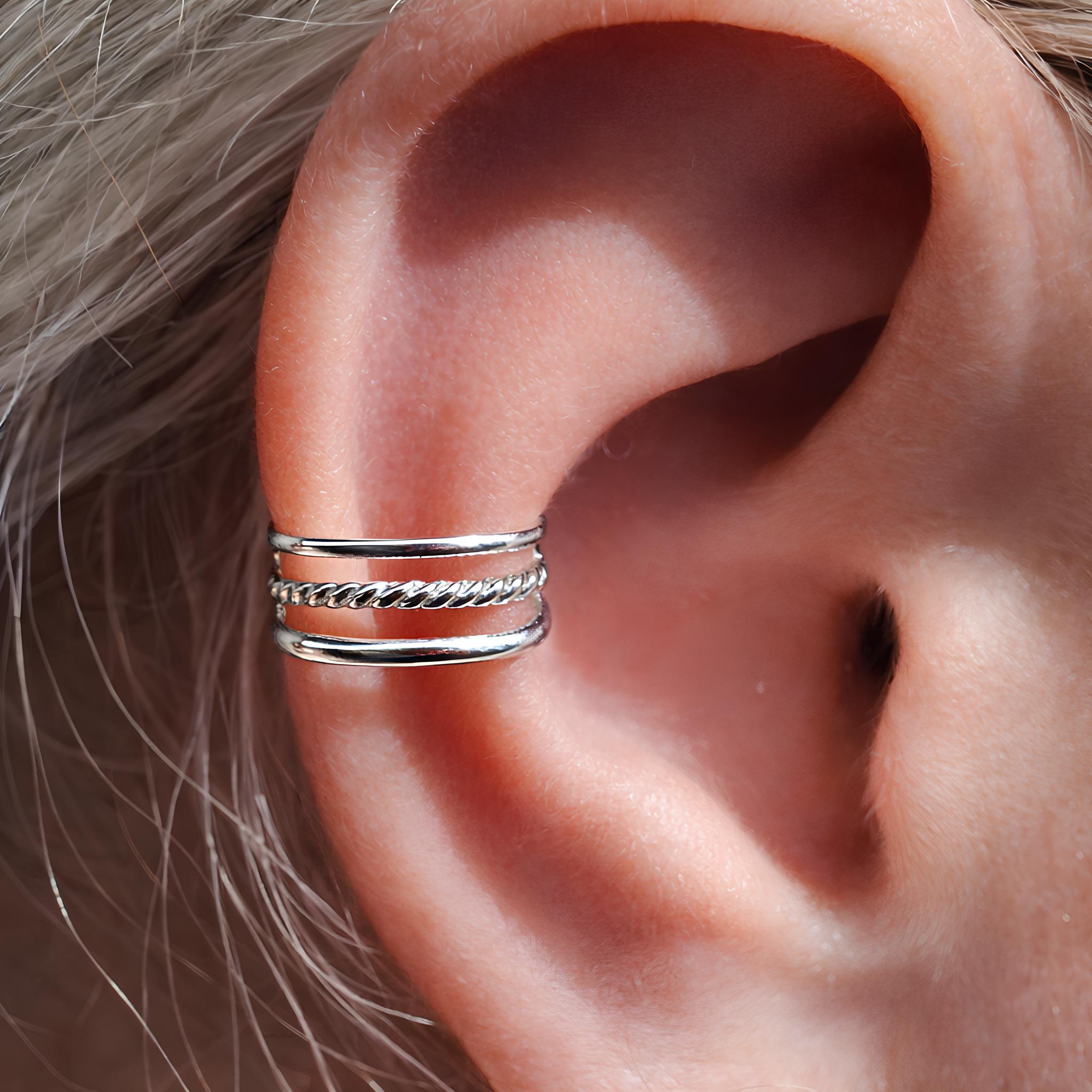 Triple Band Ear Cuff Twisted Ethnic Bohemian Helix 925 Sterling