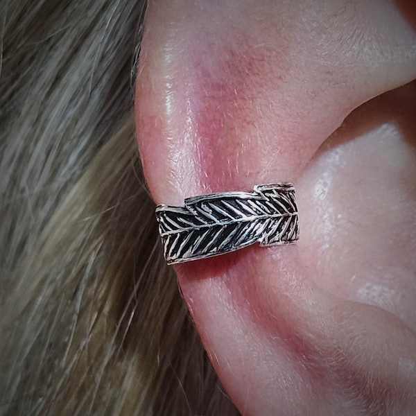 Feather Ear Cuff Oxide Vintage Tone 925 Sterling Silver Bohemian Ethnic Orbital Helix Cuff Earring Pinch Fit Unisex Jewellery (Bs4L3)