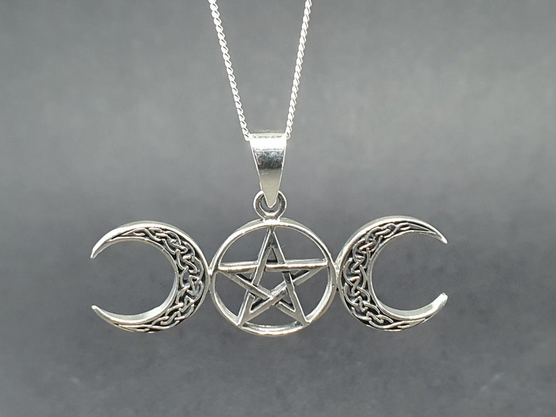 Triple Moon Pentacle Pendant 18 Chain 925 Sterling Silver Wicca Pagan Witchcraft Spirituality Boxed Sbl18 image 8