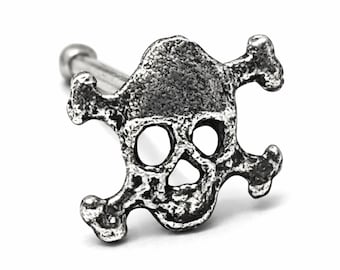 Skull Crossbones Nose Stud Sterling Silver 22G Gothic Punk Ball End Piercing Jewelry Gift