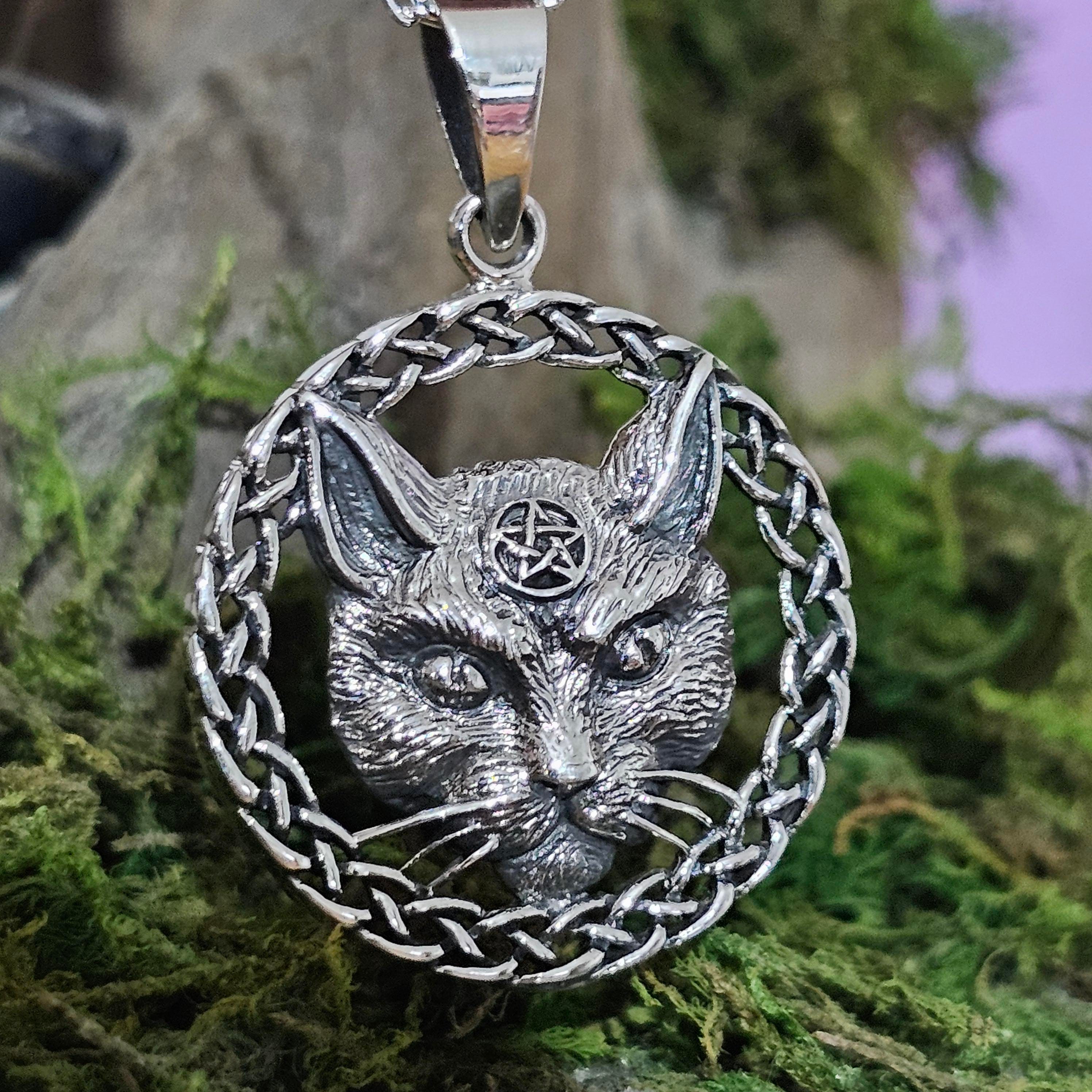 Cat Pentagram Pendant 925 Silver Witch's Cat Familiar