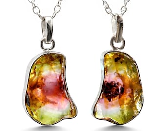 Watermeloen toermalijn 925 sterlingzilveren hanger grote vrije vorm edelsteen hartchakra kristallen sieraden en doos