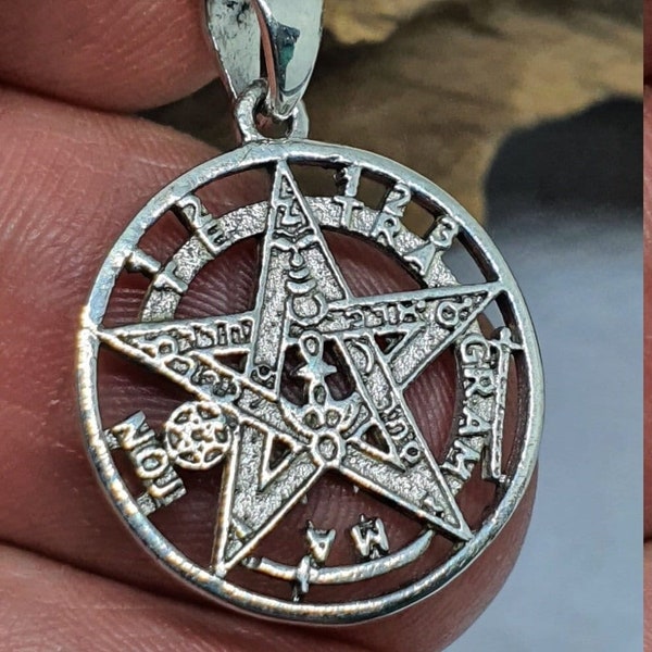 Collier pendentif tétragramme en argent 925 pentagramme, anges magiques, chaîne gourmette païenne Wicca de 18 po. Bijoux tétragramme (bs66n)