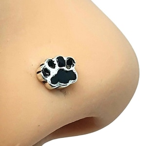 Paw Nose Stud Piercing Dog Cat Pet Black Enamel 22g (0.6mm) 925 Sterling Silver Ball End Uk Handmade Body Jewellery (b4l13)