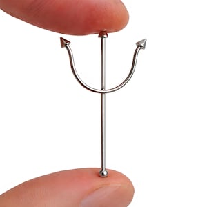 Trident Piercing Scaffold Barbell Fork Industrial Earring 16g (1.2mm) 50mm 316L Steel Body Jewellery image 8
