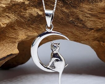Collana in oro 14 carati con gatto sulla luna, ciondolo a forma di