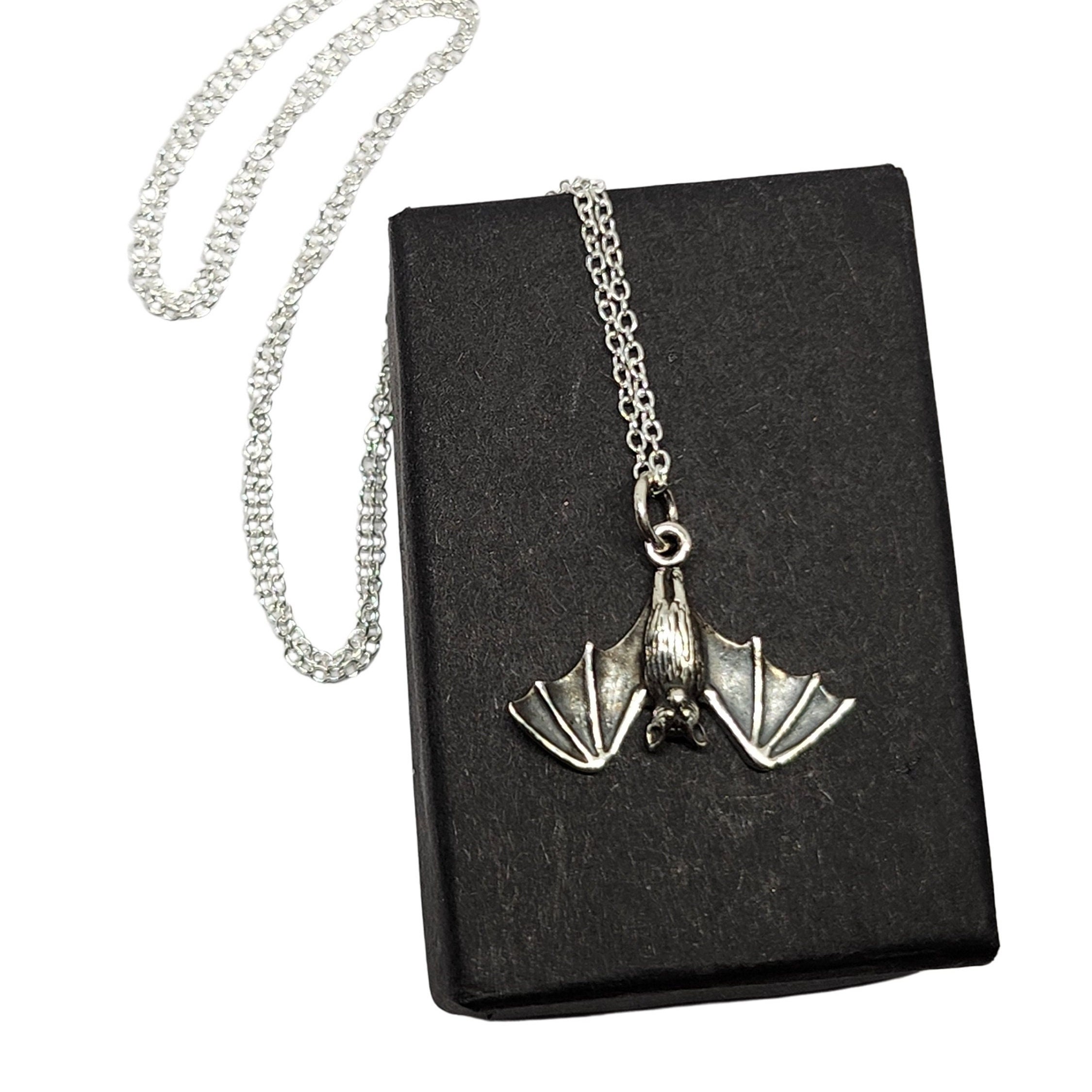 Sterling Silver Bat Pendant Gothic Necklace Hanging Charm 925 Silver ...