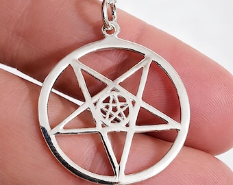 Inverted Pentagram Pendant Pentacle Inner 925 Sterling Silver 18" Curb Chain Necklace Jewellery & Boxed