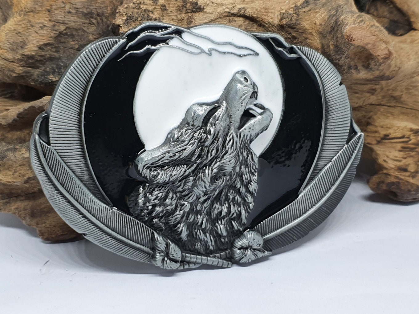 Heulender Wolf Gürtelschnalle Twilight keltischer Stamm amerikanisches Wildtier Mond Heulender Wolf Gürtelschnalle Twilight keltischer Stamm amerikanisches Wildtier Mond
