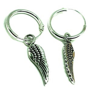 Angel Wings Earrings 925 Sterling Silver 22g (0.6mm) Earrings Drop Dangle Hoop Archangel Michael Wings New Bohemia Jewelery & Boxed (Bs4l0)