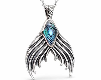 Paua Shell Mermaid Tail Necklace Sterling Silver Abalone Pendant Luxury Ocean Gift Jewelry Women