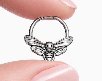 Moth Septum Ring Deaths Head Piercing 16 Gauge Titanium Clicker Body Piercing Jewellery