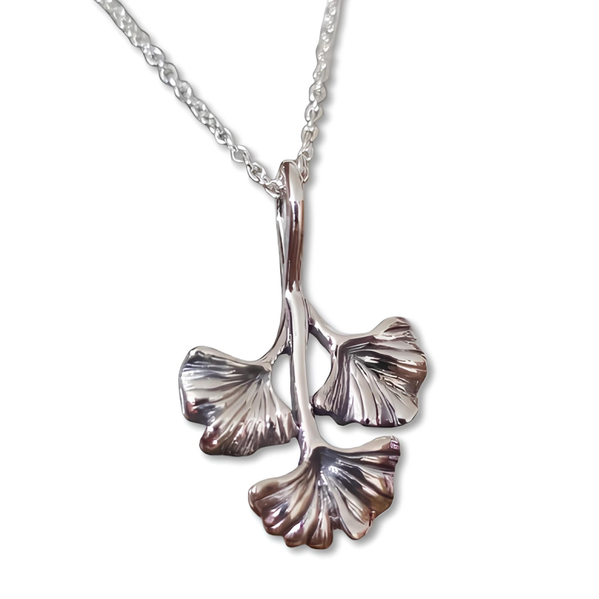 Ciondolo foglia vera ginkgo biloba elettroformata in rame, argento