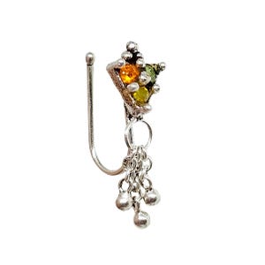 Citrine Nose Stud Cuff Amber Peridot Gemstone Ball Chain 925 Sterling Silver Jewellery & Box