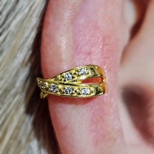 Gold Ear Cuff Cross Over Micro Gems 14k Gold Plated 925 Sterling Silver Earring Upper Helix Orbital Ethnic Bohemian Jewellery Boxed (Bs4l2)