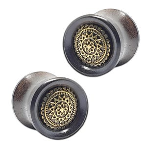2 X Mandala Flesh Tunnel 10mm Plug Tunnels 0 Gauge Organic Ebony Wooden Piercing Spiritual Alternative Punk Goth Unisex Earring Jewellery