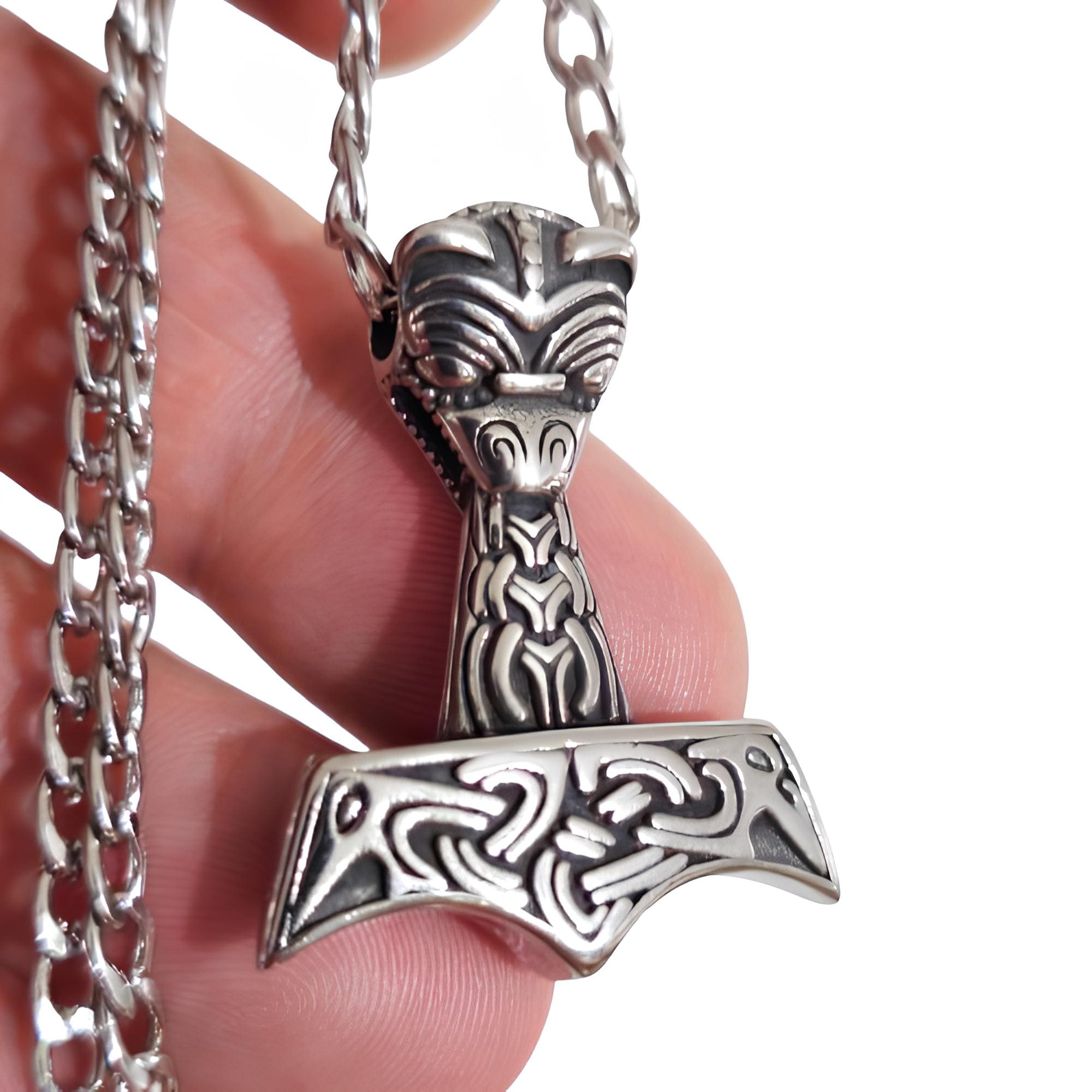 PAURO Men's Stainless Steel Viking Thors Hammer Pendant Necklace - Norse Odin Quake Design