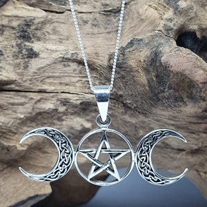 Triple Moon Pentacle Pendant 18 Chain 925 Sterling Silver Wicca Pagan Witchcraft Spirituality Boxed Sbl18 image 4