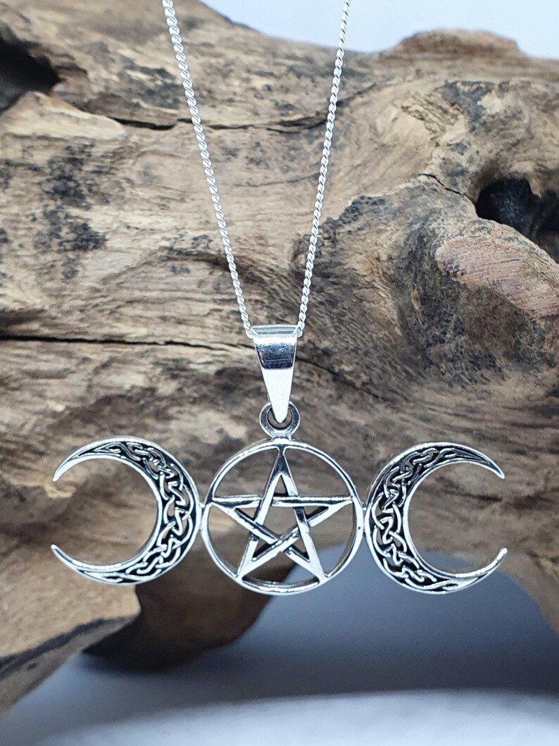 Triple Moon Pentacle Pendant 18 Chain 925 Sterling Silver Wicca Pagan Witchcraft Spirituality Boxed Sbl18 image 4