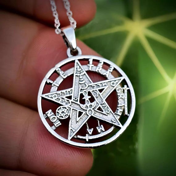 Collana Pentagramma Tetragrammaton In Argento 925 | Ciondolo Pentacolo Protezione Uomo Donna, Catena Regolabile 22+2 Pollici
