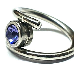 Tanzanite Twist Earring 12mm Ring Piercing Purple Gemstone Helix Drum Lock Clip BCR 316L Steel 14g Ear Lip Orbital Cartilage Unique (bx5L14)