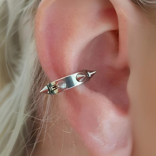 Spike Ear Cuff Steel Hinged 6 Spiked Hoop Orbital 316L Steel Clip