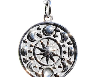 Moon Phases Pendant Silver Necklace Wiccan Lunar Goddess Celestial Spiritual Charm Gift Women