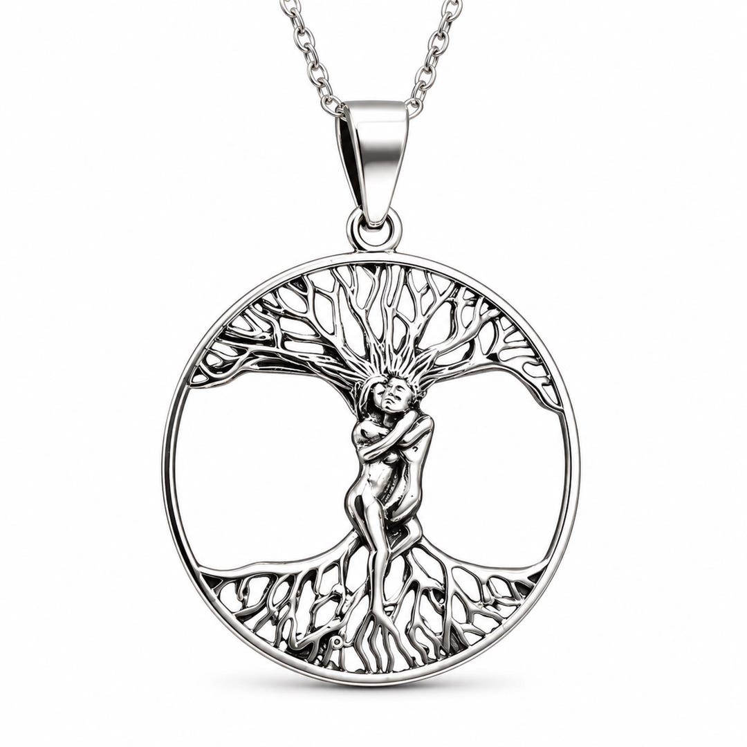 Tree of Life Pendant 925 Silver Necklace Ask Embla Ash Elm Yggdrasil ...