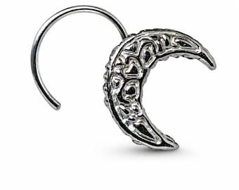 Moon Nose Stud Sterling Silver Lunar Crescent Nose Curl Boho Celestial Piercing