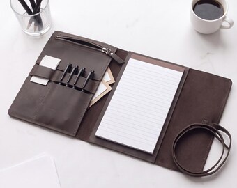 Personalized Leather Portfolio, Letter Size 8.5 x 11 Padfolio, Leather Notebook Cover, Legal Pad Holder, Refillable Leather Journal