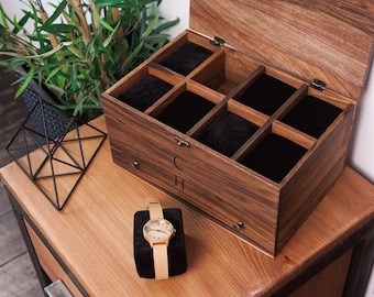 Watch box for men wood, Watch box for men with drawer, Personalized watch box, Wooden watch box, Watch box for 8 watches, Engraved watch box