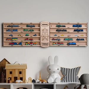 Personalized Wall Toy Shelf, Wooden Wall Toy Car Rack, Engraved Toy Car Display, Toy Train wall Rack, Custom Wall Toy Display