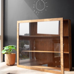 Display cabinet with glass door, Display case for collectibles, Display shelf for collectables, Wooden display rack, Wooden display shelf